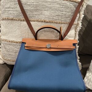 Chic Blue and Tan Shoulder Bag